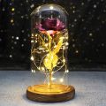 Rose In Flask Beauty And The Beast Gold-plated Red Rose With LED Light In Glass Dome For Wedding Party Mother's Day Gift. 