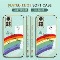 (Free Lanyard) Luxury 6D Plating Case for Redmi Note 11 / Note 11S Back Cover Cartoon Rainbow Side Pattern Soft Silicone Square Phone Cases. 