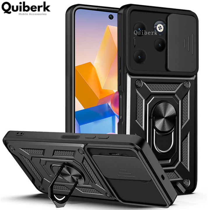 Quiberk for Infinix Hot 40 / Hot 40 Pro Phone Case Slide Camera Cover Magnetic Kickstand Hard Shockproof Armor Back Casing