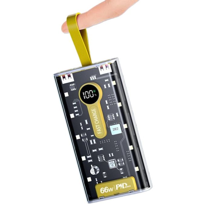 Portable Charger Power Bank 66W 20000mAh Fast Charging Power Bank Portable Battery Pack With LED Light Transparent Outdoor