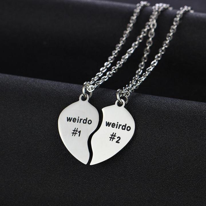 2 Pcs/Set Hip Hop Weirdo 1 Weirdo 2 Stainless Steel Heart Pendant Necklace Fashion Best Friend Sister Couple Necklaces Gift