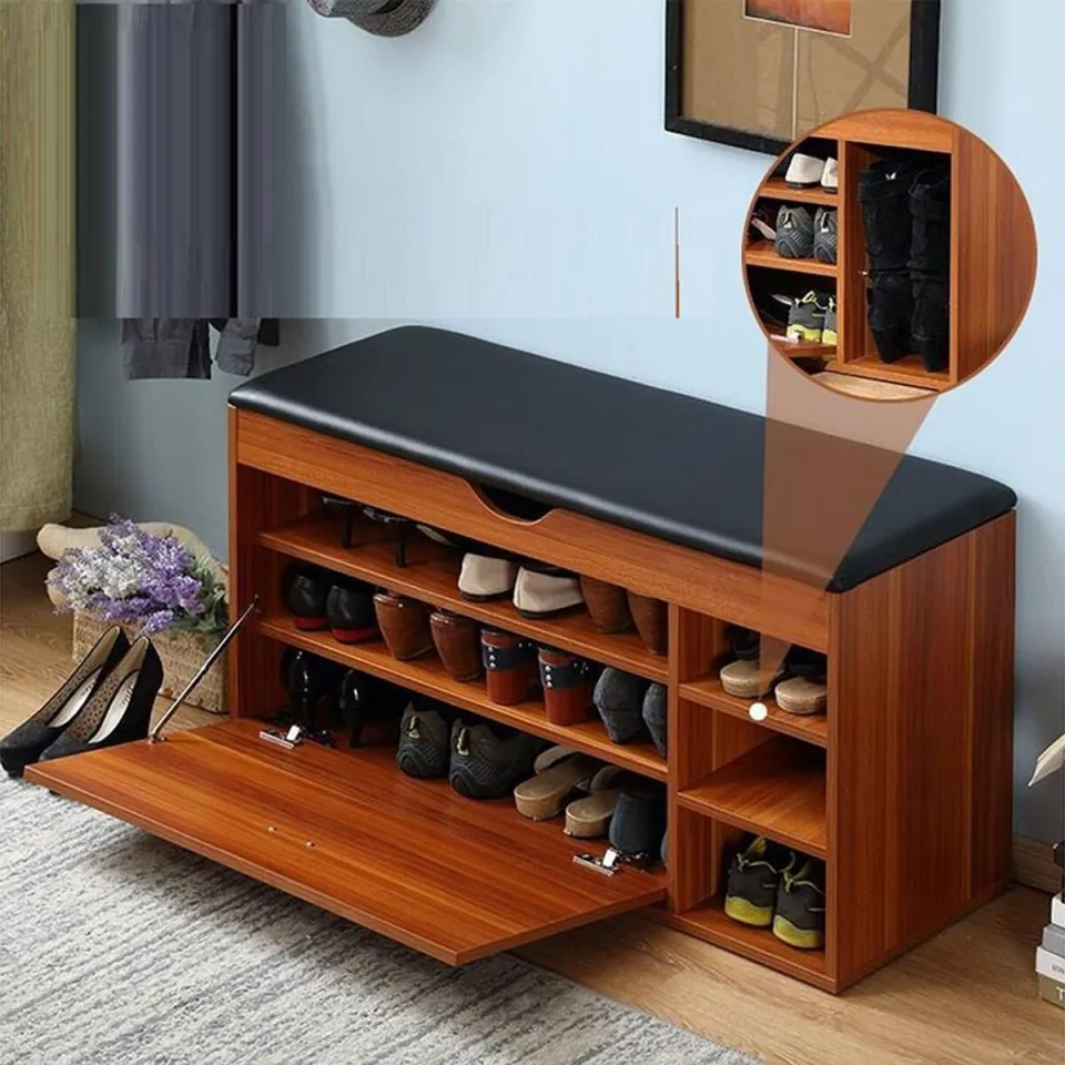 Premium Quality wooden Entrance Shoes organizer Shoes Rack with Seat Cushion by eFurniturePK Daraz.pk