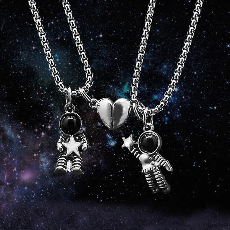 1Pair Astronaut Magnetic Heart Pendant Couple Necklaces For Women