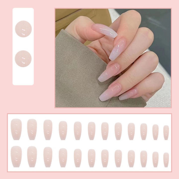 24Pcs Pink White Fake Nails with Glue DIY Wearable Nails Stylish Pattern Artificial Nails