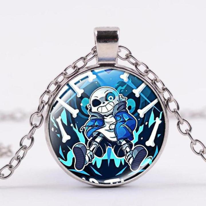 Hot Video Game Undertale Necklace Glass Photo Cabochon Pendant Sans Papyrus Cosplay Jewelry S For Boy Girls