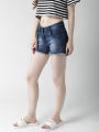 Women Blue Solid Regular Fit Denim Shorts 21. 