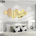 Gift City Presents Golden Acrylic Hexagon Mirror Wall Sticker Sets, 3D Wall Stickers, DIY Geometric Removable Acrylic Mirror Wall Decal, Personalized Art Hexagonal Mirror for Home Living Room Bedroom Decoration. 