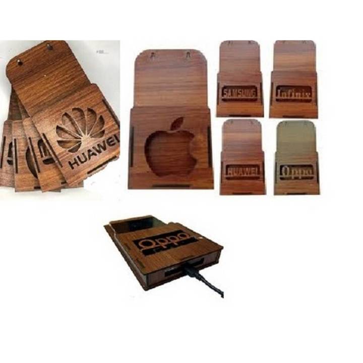 Wall mounted wooden mobile Holder Mobile Charging Hanging Stand