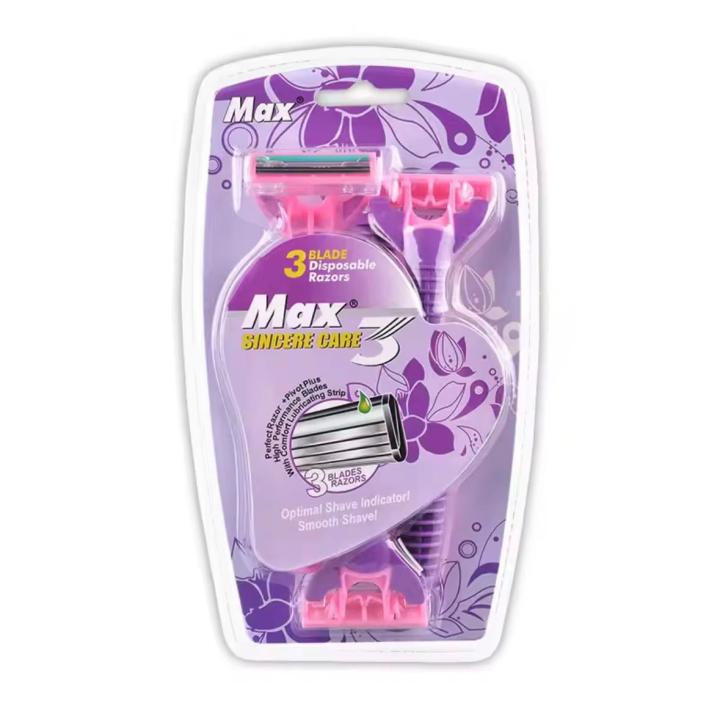 Purple 3m Razor Max Care 3-Blade Razor Pack Of 3 Piece for Women – Colorful Pink ...