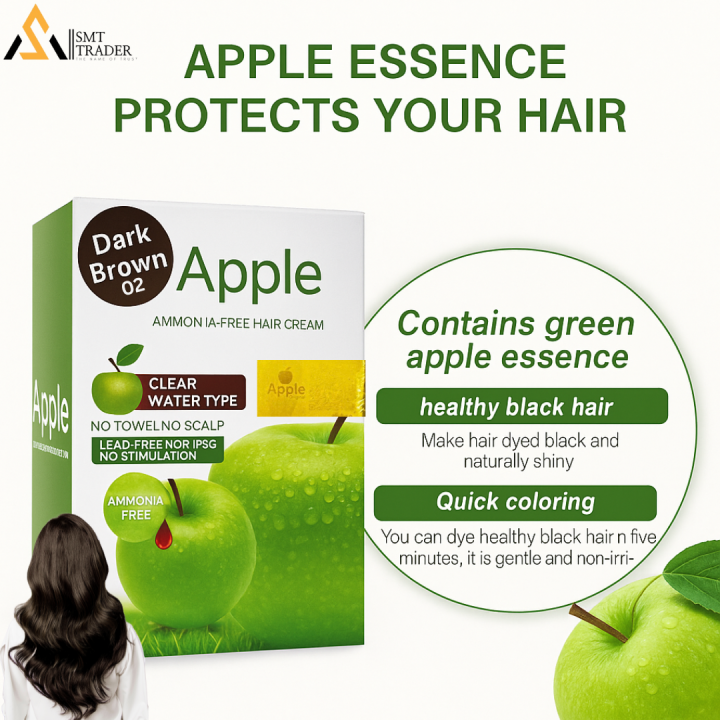 Apple Hair Color Dark Brown / Black Hair Dye Cream (30ml x 10Pcs) – Natural Hair Color with No Scalp Touch, Long-Lasting Black, Lead-Free & Non-Toxic (quick 5 min dye)