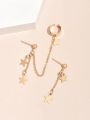 Pair of Star Ear Cuffs having long chain in silver color - hanging ear cuff earring - long chain ear cuffs earrings for women - girls - best jewelry gift set - artificial jewelry. 