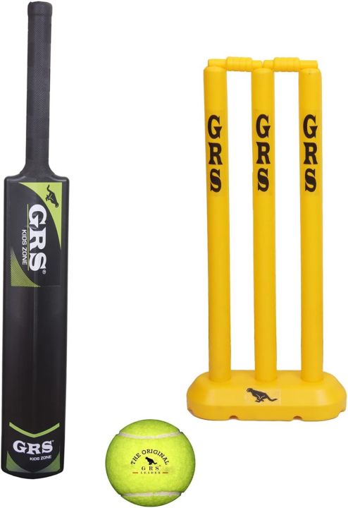 Kids Zone Heavy Grade Strong Plastic Cricket Bat with Wicket Set & 1 Tennis Ball for Kids (Size 3, Age 6-10 Year Old Kids), Strong Plastic