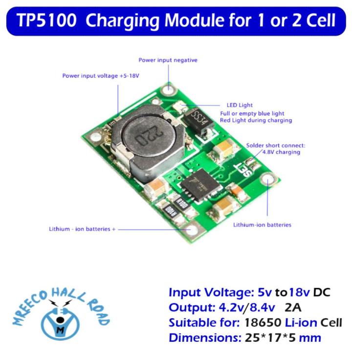 TP5100 2A Li Ion 18650 Battery Charger Module for Single Cell 4.2V or Double Cell 8.4