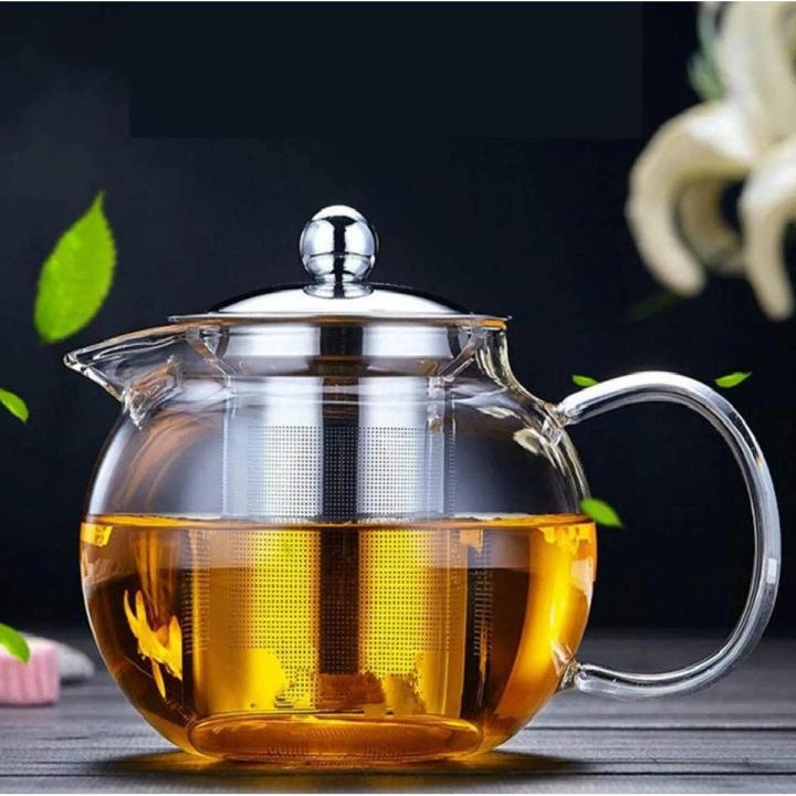 Premium Glass Tea Kettle - Borosilicate Glass with Stainless Steel Strainer, Heat Resistant Teapot, Microwave and Stove Safe Tea pot - 950ml - 1300ml