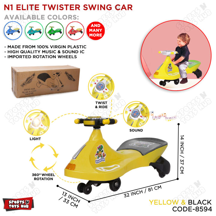 N1 Elite Twister Swing Car For Kids Imported Virgin Quality Plastic Push Car For Toddlers, Flash Light & Music Speed Twist & Ride Stroller Car 360 Rotation Wheel Children Outdoor Ride-on Twist Swivel Car For Boys Girls & Teenager Kids