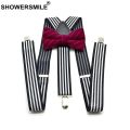 SHOWERSMILE Bow Tie Suspenders Men Plaid Mens Suspenders Braces for Trousers British Vintage Women Shirt Suspender Pants 3.5cm. 