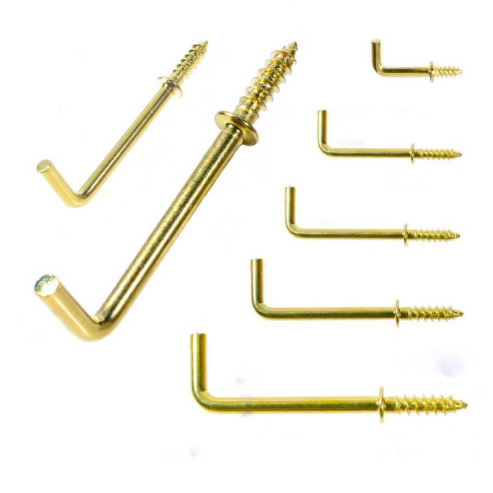 2-1/2" Copper Plated Self-Tapping Right-Angle L Shape Screw Hook for Home, Workplace, Office Gold Tone, Square Bend Hooks Self-Tapping Screws Hooks, Pack Of 10, 20, 50 And 100