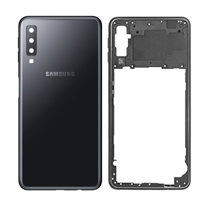 Samsung Galaxy A7 2018 Rear Body Casing Housing Replacement Battery Back Door With Side Buttons And Camera Lens For Samsung A7 2018 - Black