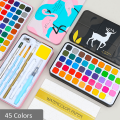 Flamingo Solid Watercolor Paint Set 45 Pcs With Water Bush With Paper. 