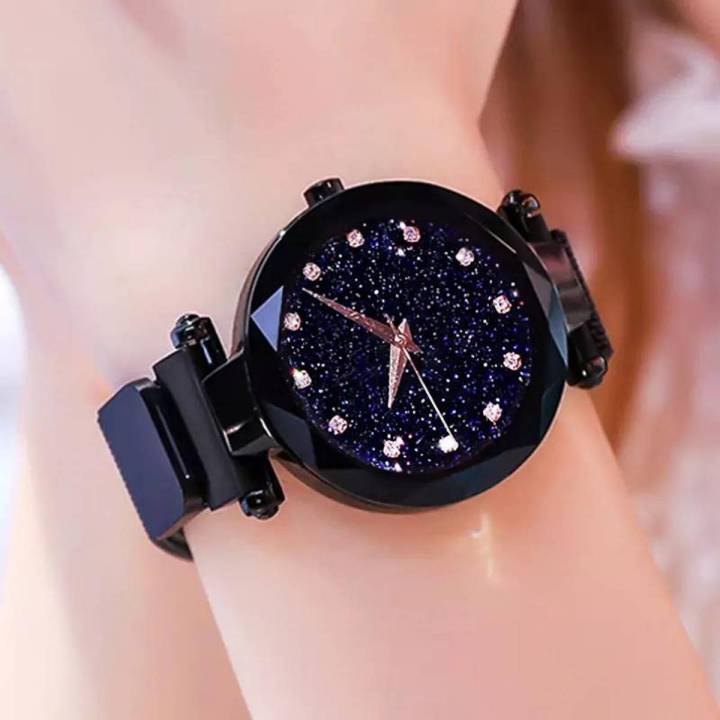 Brand New Fashion Starry Sky Black Convex Glass Quartz Mesh With Magnetic Buckle Ladies Watch Round Creative Gift Magnatic Watches Daraz.pk