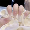 24pcs/box with Jelly Stickers Long Ballet Press on Nails Detachable Full Cover Acrylic Nails Tender Pink Fake Nails Simple Gradient False Nails Girl. 
