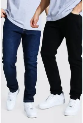 Pack of 2 Denim Jeans For Man in Two colors, Black and Blue Color, Stretchable, Narrow, Skinny, Party Wear, Comfortable, (Premium Quality) - Stay Stylish