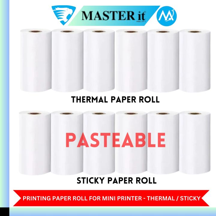 Mini Printer Paper Roll For Printing Self Adhesive Printing Paper - Thermal Paper & Sticky Paper - For Portable Bluetooth Mini Pocket Printer - For Printing Photos/ Pictures/ Office Receipt/ Labels/ Note/ QR Code/ Labels/ Memo