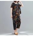 two piece set women Cotton Linen Summer Loose tshirt Lady Tops Shirt and Harem Pants Fashion Letter Print ropa mujer. 