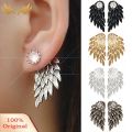 1 Pair Women Fashion Xmas Gift Angel Wings Rhinestone Inlaid Stud Earrings. 