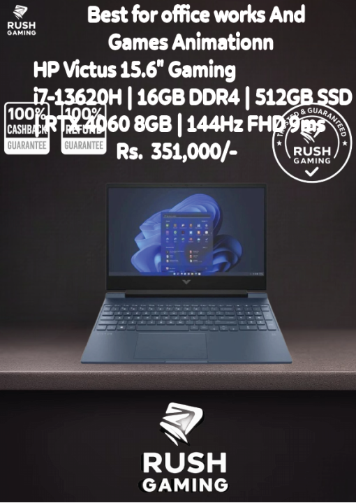 HP Victus 15 FA1657NR Gaming Laptop | Intel® Core™ i7-13620H, 16GB DDR4, 512GB SSD, GeForce RTX 4060 8GB, 15.6″ FHD 144Hz 9ms IPS Display