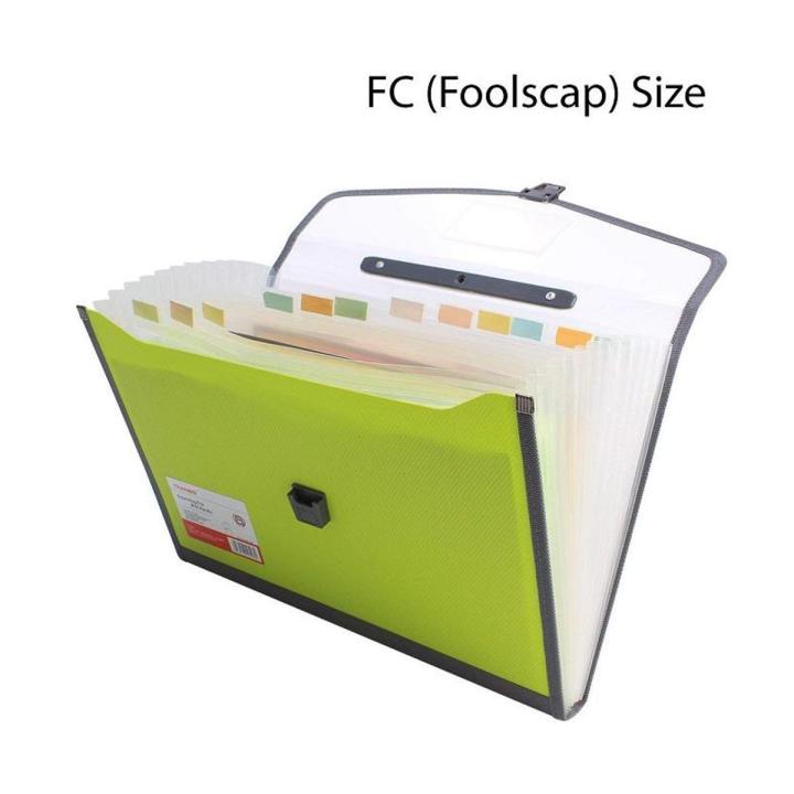 TRANBO Plastic Expanding Bag File Folder with 13 Section Pockets, FC Size, Green