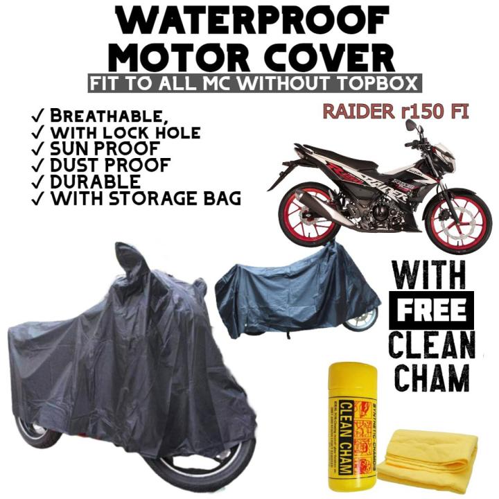【Footprint】 RAIDER R150 FI MOTORCYCLE COVER With Free Clean Cham | Original Universal Waterproof Motorcycle Cover For All Motor, Waterproof Motor Cover Black | COD