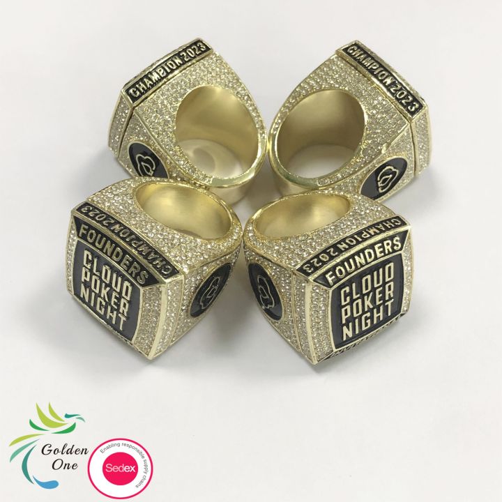 Wholesale Vintage Men Women Jewelry Zinc Alloy Wedding Shiny Gold Plated Custom Metal Sports Award Logo Championship Ring