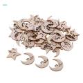 2x50 Pieces Natural Wooden Moon Stars Shapes for DIY Crafts. 