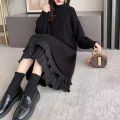 Popular Retro Twist Solid Color New Style Sweater Dress Women's Autumn and Winter Loose Mid-Length Inner Wear Half Turtleneck Sweater. 