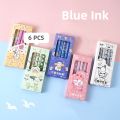 RHS Online 6PCS Cartoon 0.5mm Erasable Gel Ink Pen Exam Pens Diary Journal Pressing Pens Blue Ink. 