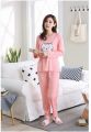Pink Happy Cat Printed Cute Sexy Ladies Sleep Wear Night Dress with Shirt and Trouser (Complete Sleeping Suit) For Women and Girls. 