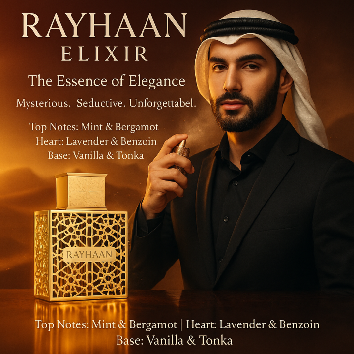 Rayhaan Elixir – Premium Long-Lasting Unisex Perfume for Men & Women | Luxury Arabian Fragrance with Oud & Floral Notes | Elegant Islamic Attar for Hijabi Ladies & Stylish Men | Strong, Romantic, Musk & Rose Scent | Gift Pack for Weddings & Eid
