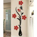 Red and Black Butterfly Vase Wall Art, Premium MDF and Acrylic Home Decoration, Extra Large 12x32 inches, Modern 3D Floral Design. 