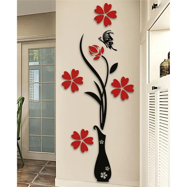 Red%20and%20Black%20Butterfly%20Vase%20Wall%20Art,%20Premium%20MDF%20and%20Acrylic%20Home%20Decoration,%20Extra%20Large%2012x32%20inches,%20Modern%203D%20Floral%20Design%20-%20Image%202