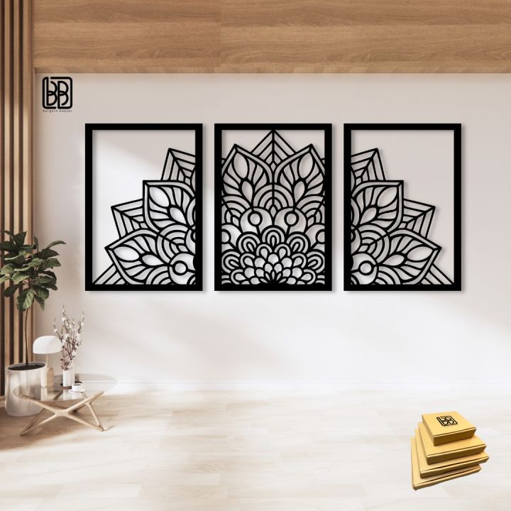 BB Bargain Bazzar Panda Wooden Flower Wall Art Decor 3 PCS  Decorative I Wall Art Home Decor for Living Room, Bedroom, Kitchen, Classroom