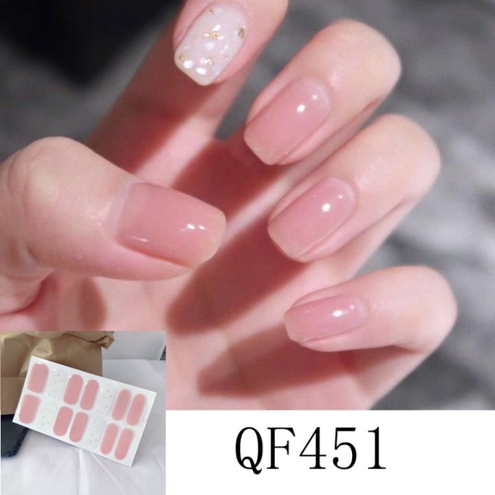 【Top mobile】14Tips Beauty Translucent Nail Art Tips Stickers Glitter Cover Self-adhesive Nail Wraps Paper Manicure Drop Ship