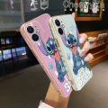 Chenyyka For Samsung S22 Plus S22 Ultra Case Cartoon Cute Stitch Square Edge Pattern Luxury Plating Phone Cases Soft Silicone Plated Shell Camera Lens Shockproof Protection Cover. 