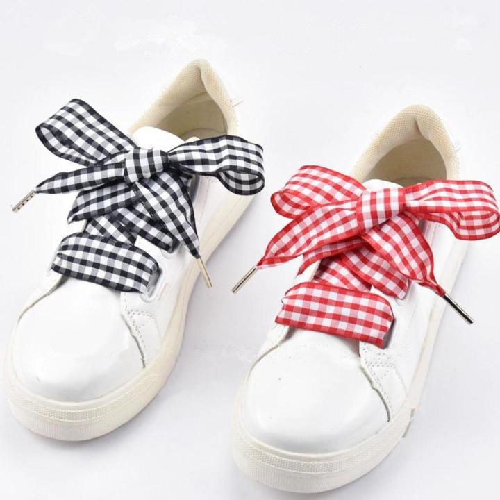 High Quality 2.5 cm British Style Lattice Shoelaces Women Men Printing Sports Casual Basketball Black White Shoes Laces Dropship