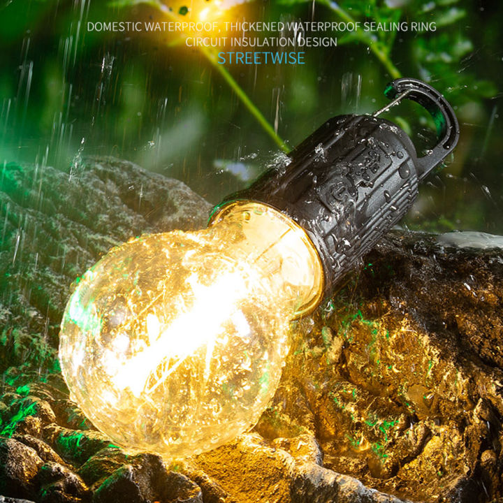 New Shape Rechargeable Built-in Battery Tungsten Bulb Camping Light Outdoor Decoration Bulb With Type-C Charging Cable, Tent Light with Hook 3 Modes Outdoor Lighting