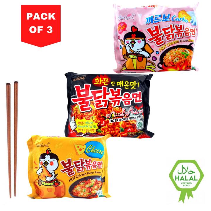 Samyang Hot Chicken Flavor Ramen Noodles Deal  3 Noodles | Hot Chicken Buldak Cheese Ramen | Hot Chicken Flavor Ramen(original) | Hot Chicken Carbo Samyang Korean Imported Korean Noodles  Instant Noodles
