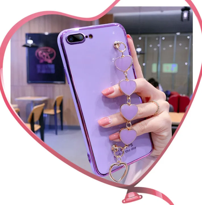For%20iPhone%208%20Plus%20/%20iPhone%207%20Plus%20Back%20Cover%20with%20Love%20Heart%20Chain%20Wrist%20Strap%20Fashion%20Bracelet%20Shiny%20Plating%20Bumper%20Protective%20Case%20Silicone%20Shockproof%20Mobile%20Phone%20Cases%20-%20Image%205