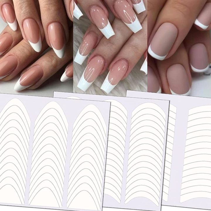 French Manicure Nail Art Designs Stickers, Self-Adhesive Nail Tips Guides for DIY Decoration Stencil Tools