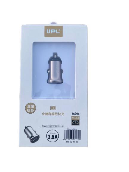 UPL C52 5V-3.6A/ 9V-2A/ 12V-1.5A Car Charger Quick Charger Adapter 1-Port USB C Fast Charging Phone Charger for iPhone Xiaomi Samsung