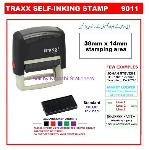 Traxx 9011 Customize Self-Inking Stamp Rubber stamp customized stamp with your own detail (Impression size 38 mm x 14 mm)